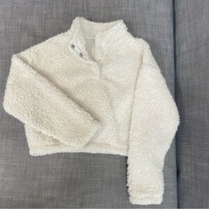 Pacsun Sherpa 1/4 Button Crop Pullover Cream Women's Size Extra Small